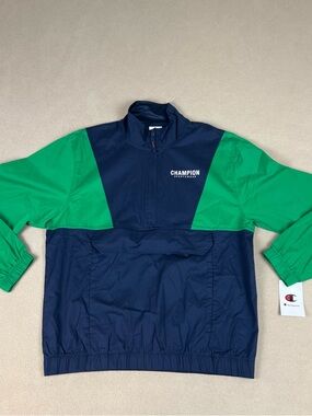 Champion Green Leaf Woven Quarter Zip Windbreaker Pullover Jacket. Men's Sz S